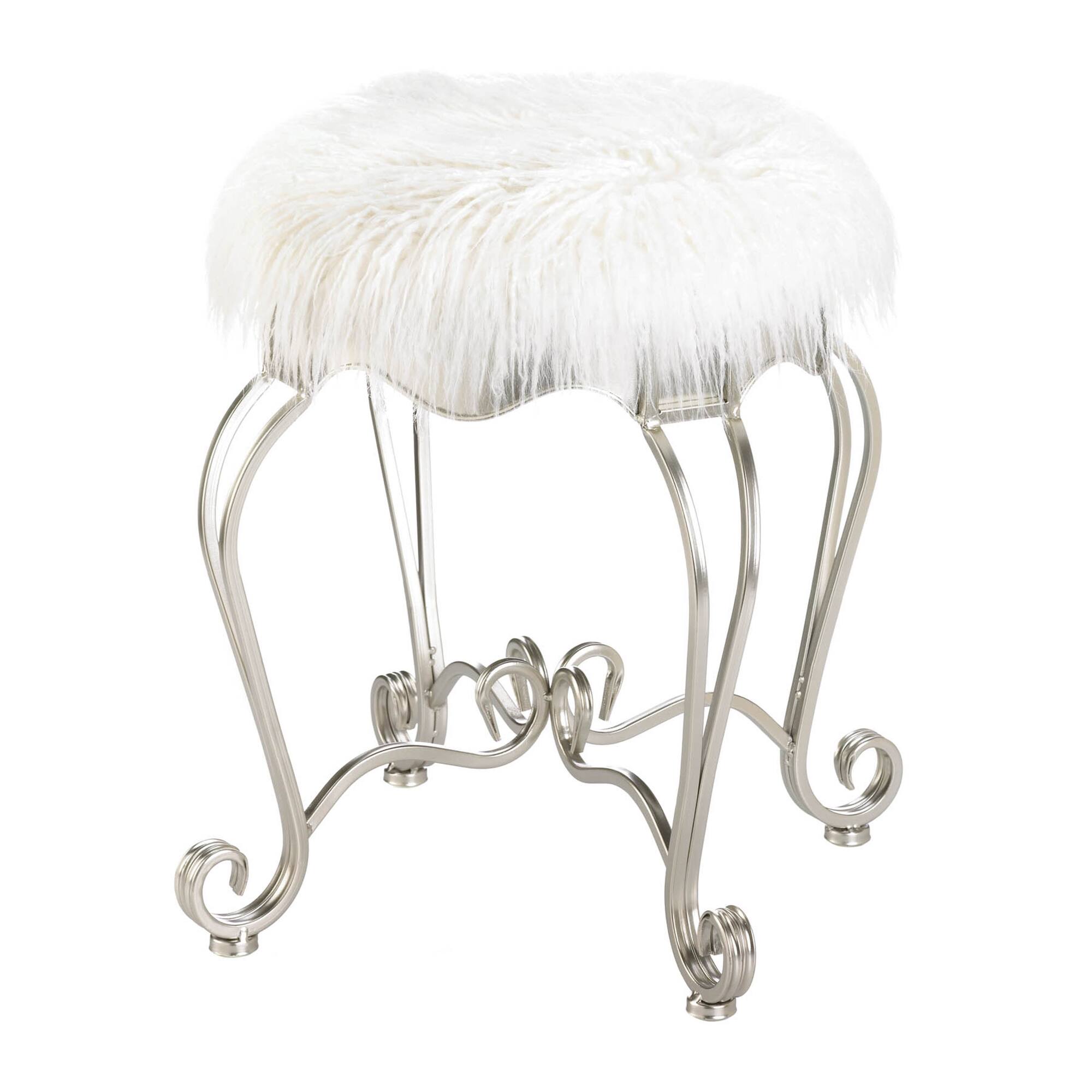 20" Fur Stool with Scroll Legs